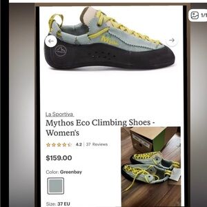 La Sportiva Women's Mythos Eco Climbing Shoes in Greenbay with Yellow Laces